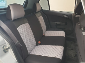 Set huse scaune auto universale, piele ecologica neagra cu material textil gri, fata-spate - Img 3