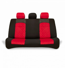 Set huse scaune auto universale, piele ecologica neagra cu material textil rosu, fata-spate - Img 6