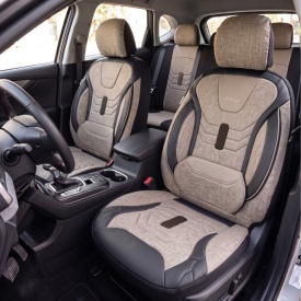 Set huse scaune auto universale seria KETEN, material textil bej si piele ecologica neagra, fata-spate, compatibil airbag - Img 3