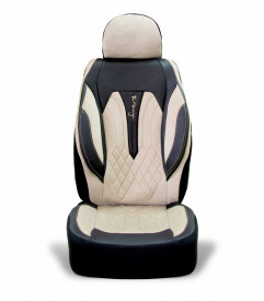 Set huse scaune auto universale seria SIDNEY, material textil crem si piele ecologica neagra, fata-spate, compatibil airbag - Img 4