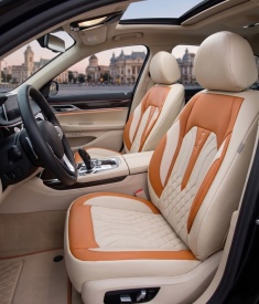 Set huse scaune auto universale seria SIDNEY, material textil crem si piele ecologica maro, fata-spate, compatibil airbag - Img 2