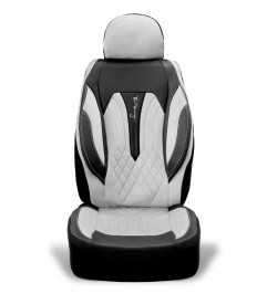 Set huse scaune auto universale seria SIDNEY, material textil gri si piele ecologica neagra, fata-spate, compatibil airbag - Img 4