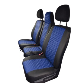 Set huse scaune autoutilitara 2+1 pentru fata culoare negru cu albastru, piele ecologica compatibil cu Renault Trafic 2014-2019 VAN - Img 3
