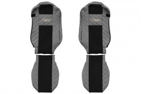 Set huse scaune camion compatibil cu Mercedes Actros MP4 2011-2019, Negru cu gri, piele ecologica cu velur, scaune standard - Img 1