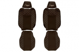 Set huse scaune camion compatibil cu RENAULT T 2014->, Maro, piele ecologica cu velur, tetiere reglabile