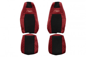 Set huse scaune camion compatibil cu SCANIA Seria R S 2017->, Negru cu rosu, piele ecologica cu velur