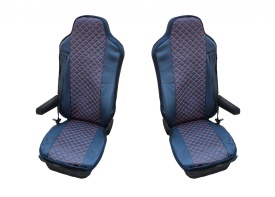 Set huse scaune camion compatibile cu DAF XF 106 2012-2021, piele ecologica negru cu cusatura rosie