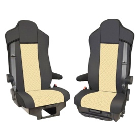Set huse scaune camion compatibile cu IVECO STRALIS S-WAY 2021->, piele ecologica negru cu crem