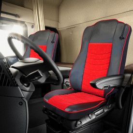 Set huse scaune camion compatibile cu MERCEDES ACTROS MP4 MP5 euro 6 2011-> negru cu rosu, piele ecologica cu catifea - Img 3