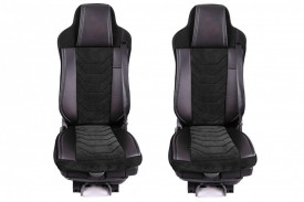 Set huse scaune camion compatibile DAF XF 95, XF 105, LF 45, LF 55, CF, 1997-2012, piele ecologica cu catifea, negru cu negru - Img 2