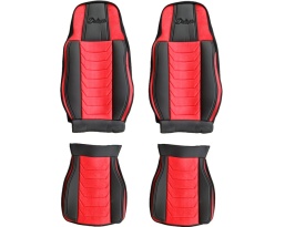 Set huse scaune camion compatibile VOLVO FH 2002-2012 negru cu rosu, piele ecologica cu catifea - Img 2