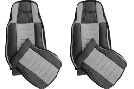 Set huse scaune camion compatibile VOLVO FH euro 6 2012-> negru cu gri, piele ecologica cu catifea
