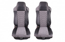 Set huse scaune camion compatibile VOLVO FH3 2002-2013 euro 5, piele ecologica cu catifea, negru cu gri - Img 2