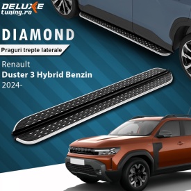 Set praguri trepte laterale cu suporti compatibil Dacia Duster 2024->, Diamond Krom Design - Img 3