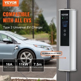 Statie incarcare mobila, Vevor mobil, 11kW 16A, incarcator portabil EV tip 2, incarcator auto monofazat pentru vehicule electrice cu cablu de incarcare de 7,5 m, priza CEE16, ecran LCD, statie de incarcare EV reglabila, cutie de control IP66 - Img 3