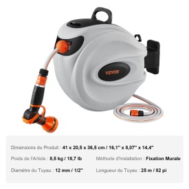 Tambur pentru furtun retractabil, Tambur pentru furtun de apa, lungime furtun 25m pivotant 180° Montat pe perete - Img 7