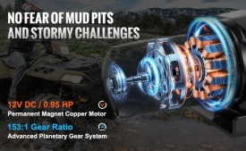 Troliu electric P2000-1, 12V pentru ATV off-road 0.95 hp, greutate remorcata 900 kg, cablu otel - Img 5