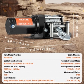 Troliu electric P3000-1A,12V pentru ATV off-road 1.3 hp, greutate remorcata 1360 kg, cablu otel, - Img 10