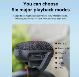 Boxa Bluetooth portabila cu radio, slot pentru card de memorie, USB AUX si suport pentru bicicleta, motocicleta, albastra - Img 2