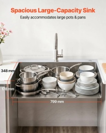Chiuveta de bucatarie de 85 cm cu o singura cuva, lavoar incorporat in otel inoxidabil cu accesorii, chiuveta de spalat vase pentru rulote, bucatarie, spalatorie, bar - Img 2