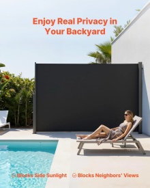 Copertina laterala retractabila, paravan lateral retractabil pentru terasa 180x300 cm cu tesstură din poliester 180 g/m², paravan de soare impermeabil, separator de camera pentru gradina, balcon, piscine, terasa, negru - Img 7