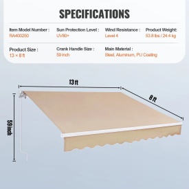 Copertina retractabila manuala, 400x240 cm, pentru terasa exterioara, parasolar retractabil, adapost pentru usa si fereastra din poliester rezistent la apa, cu maner manivela pentru curte, balcon - Img 7