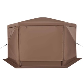 Cort de gradina, camping, evenimente, 6 laturi, 3,6 x 3,6 m, capac detasabil si geanta de transport, montare rapida, adapost solar pentru 8-10 persoane, curte, terasa, culoare maro - Img 11