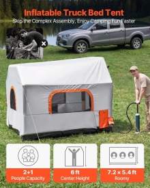 Cort gonflabil pentru camioneta, cort pentru camioneta cu platforma de 2,2 x 1,65 m, 3 sezoane, cu ferestre ventilate din plasa, corturi de camping impermeabile din PU2000 mm pentru drumetii in aer liber - pompa de aer inclusa - Img 4