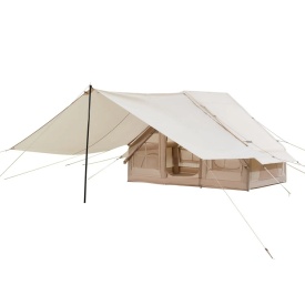 Cort gonflabil pentru camping, Glamping 300D Oxford, usor de instalat pentru 3-5 persoane cu pompa manuala, cort pentru 4 sezoane cu baldachin, 2 usi si 2 ferestre din plasa