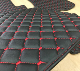 Covorase auto, mochete auto piele ecologica compatibile VW JETTA 2011-2017, culoare negru si cusatura rosie - Img 2