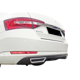 Difuzor bara spate compatibil Skoda Superb 3 III 2015-2019 cu dubla evacuare, negru lucios - Img 4