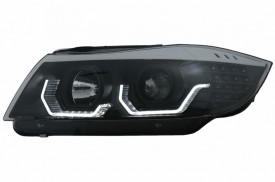 Faruri 3D LED compatibil cu BMW Seria 3 E90 E91 Angel Eyes 2005-2008 Negru - Img 4