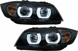 Faruri Halogen U-Led 3D Dual Halo Rims compatibil cu BMW Seria 3 E90 Limuzina E91 Touring (03.2005-08.2008) LHD Negru - Img 5