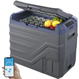 Frigider auto cu zona dubla de 45L, voltaj operare 12V 24V DC si 100-240V AC pentru exterior, camping, rulote