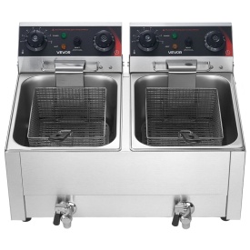 Friteuza electrica comerciala, dubla, capacitate ulei 14 L, friteuza de blat din otel inoxidabil de 5000W cu cosuri si capace, control temperatura, temporizator, protectie la supraincalzire, pentru restaurant si nu numai, culoare argintiu - Img 11