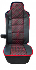Husa scaun camion compatibila cu RENAULT, Piele ecologica negru si cusatura rosie - Img 2
