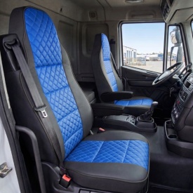 Husa scaun compatibila camion IVECO STRALIS 2002->, textil negru cu piele ecologica albastra