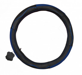 Husa volan piele ecologica negru cu albastru, diam. 38 cm - Img 2