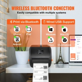 Imprimanta termica de etichete VEVOR, 300 DPI, dimensiune eticheta 40-108 mm, Bluetooth wireless si recunoastere automata a etichetelor, suporta Windows/MacOS/Linux/Android/IOS - Img 2