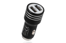 Incarcator auto USB universal cu 2 porturi iesire 2.1A si 1.0A incarcare rapida, negru cu argintiu