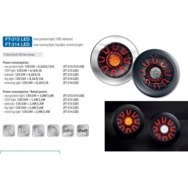 Lampa ceata, 3 functii, LED, cu pozitie si mers inapoi, 12-36V, hamburger, cablu 1m, stanga-dreapta, incastrabila, cu inel negru, FT-314 LED BLACK Fristom - Img 5