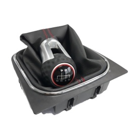 Nuca schimbator cu manson VW Golf V 2003-2008, Vw Golf VI 2008-2012, VW Jetta 2005-2010, 5 trepte, cusatura rosie, GTI Design - Img 3