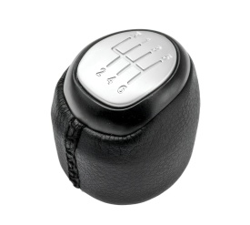 Nuca schimbator de viteze compatibil cu Saab 9-3 2003-2012, piele ecologica, 6 trepte, culoare negru cu argintiu
