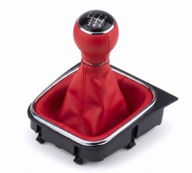 Nuca schimbator de viteze compatibil cu VW Golf 5 V 2003-2008, Golf 5 Plus 2005-2013, Golf 6 VI 2008-2012, Jetta 2005-2010, 6 trepte, culoare rosu cu negru si crom