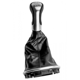 Nuca schimbator de viteze cu rama si manson piele ecologica compatibil Skoda Fabia II 2007-2014, Roomster 2006-2015, 5 trepte, culoare negru cu argintiu - Img 3