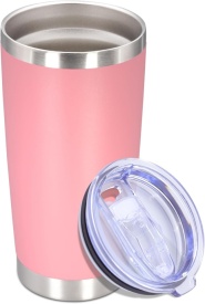 Pahar termic din otel inoxidabil cu capac, termos 600 ml, cu perete dublu, izolat in vid, culoare roz - Img 2