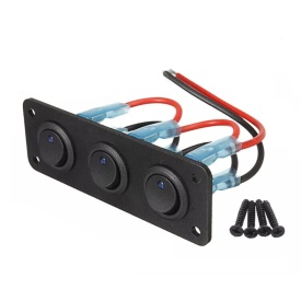 Panou incastrabil cu 3 butoane auto, cu LED Albastru, ON-OFF, universal, 12V