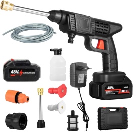 Pistol cu apa de inalta presiune pentru spalatorie auto, Portabil, alimentat cu baterie cu litiu, 2000W 90BAR - Img 1