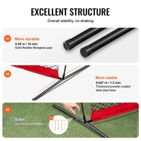 Plasa de protectie VEVOR Barricade Backstop, plasa de bariera pentru sporturi cu minge de 4,8 x 3 m, echipament portabil de antrenament cu geanta de transport, protectie pentru antrenament de baseball, softball, lacrosse, fotbal, hochei, pentru curte - Img 3