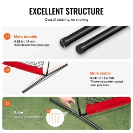 Plasa de protectie VEVOR Barricade Backstop, plasa de bariera pentru sporturi cu minge de 6 x 3 m, echipament portabil de antrenament cu geanta de transport, protectie pentru antrenament de baseball, softball, lacrosse, fotbal, hochei, pentru curte - Img 4